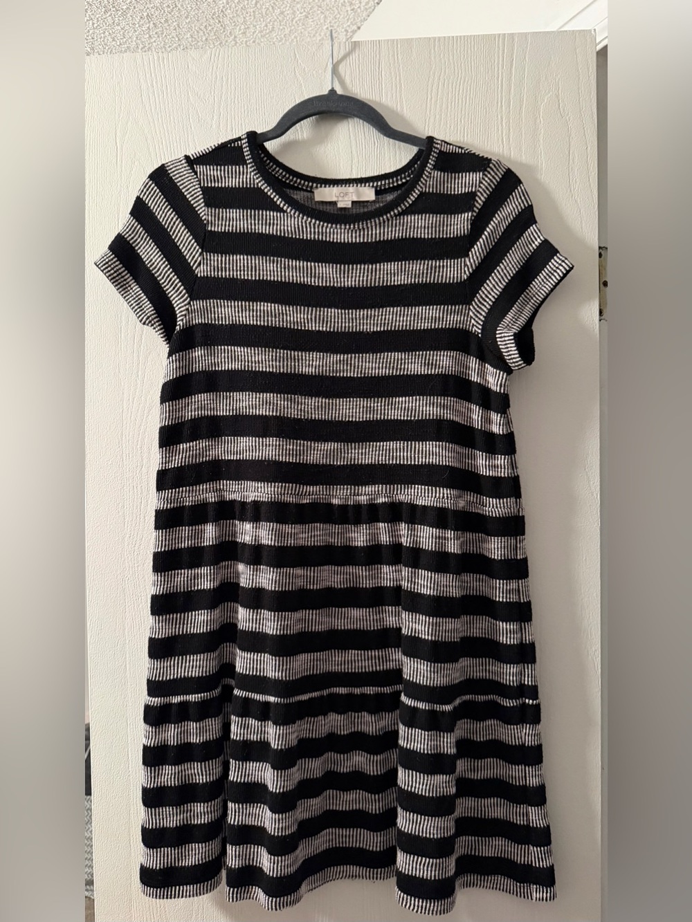 Loft Short Sleeve Stripe Ribbed Knit Dress